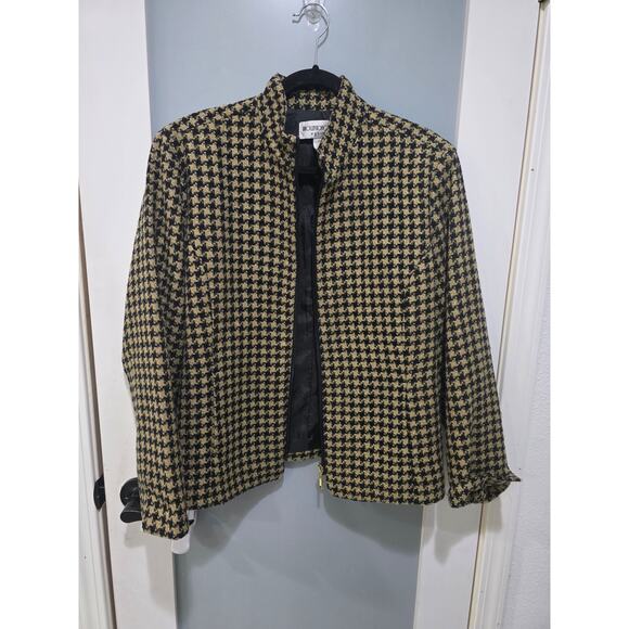 Brownstone Studio Petites Houndstooth Zip Jacket PXL | Gold Thread Lined Blazer - Picture 1 of 5
